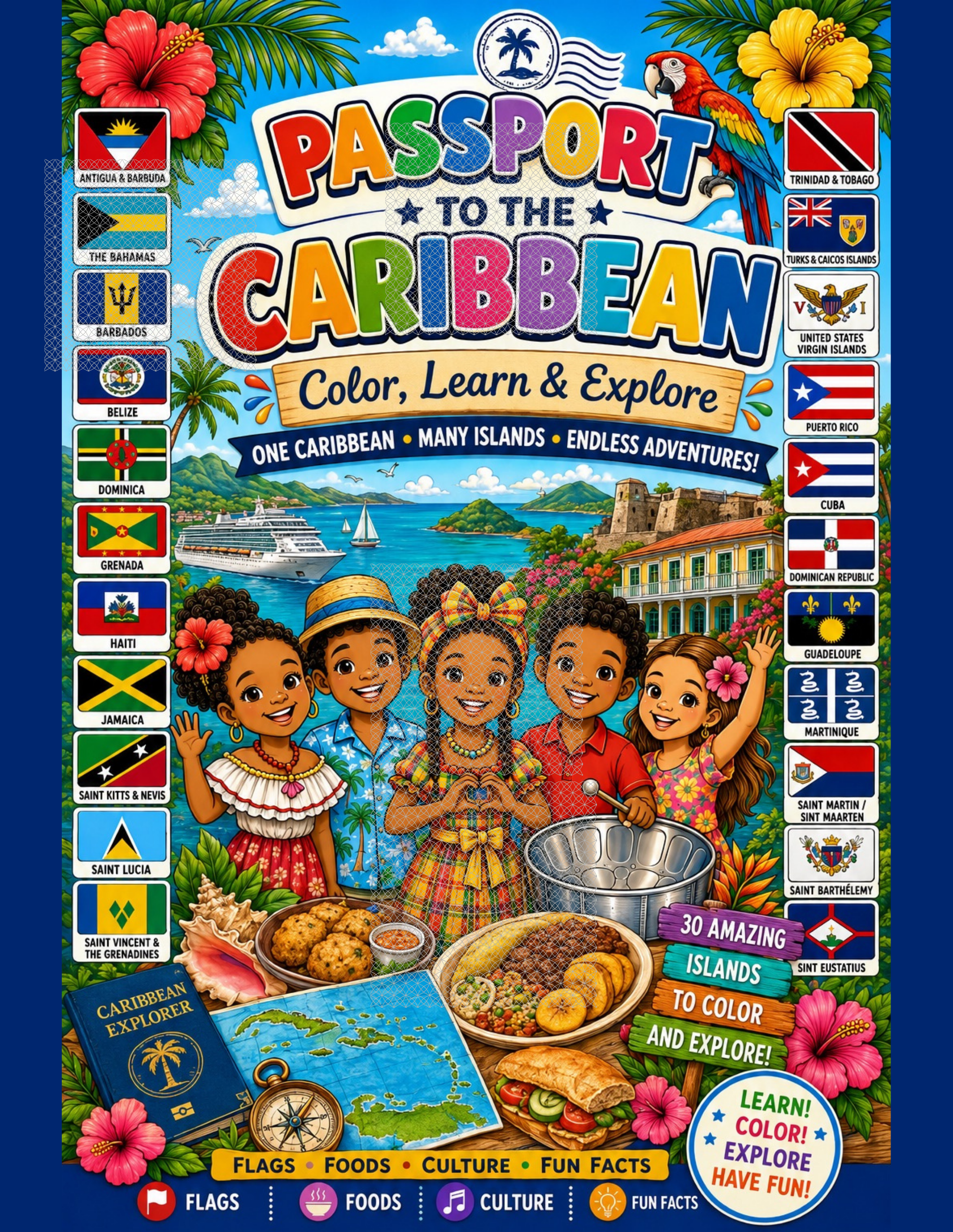 Passport to the Caribbean Digital Coloring Book
